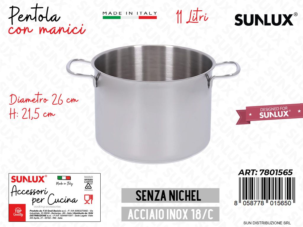 Pentola c/ Manici Inox 26*21.5CM 11LT
