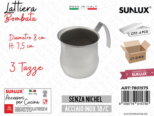 Lattiera Bombata Acciaio Inox 3TAZZe D.8*7.5CM