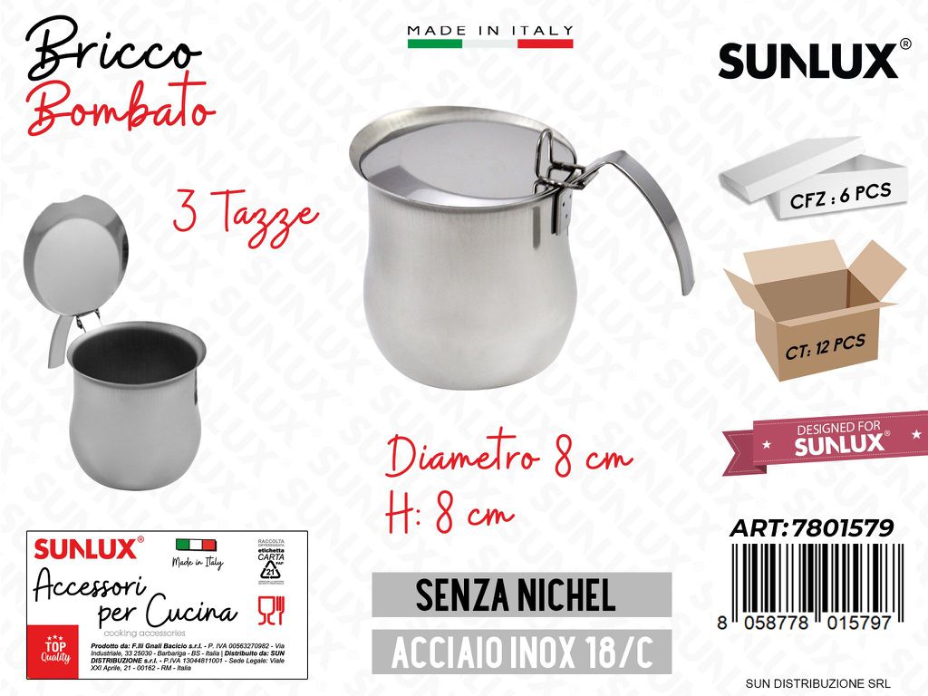 Bricco Bombato Acciaio Inox 3TAZZE D.8*8CM