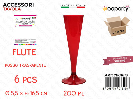 FLUTE ROSSO TRASP. 200ML 6PCS 6.5*17.5CM