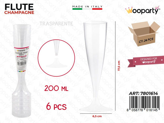 FLUTE TRASP. 200ML 6PCS 6.5*17.5CM /PZ DA 24**