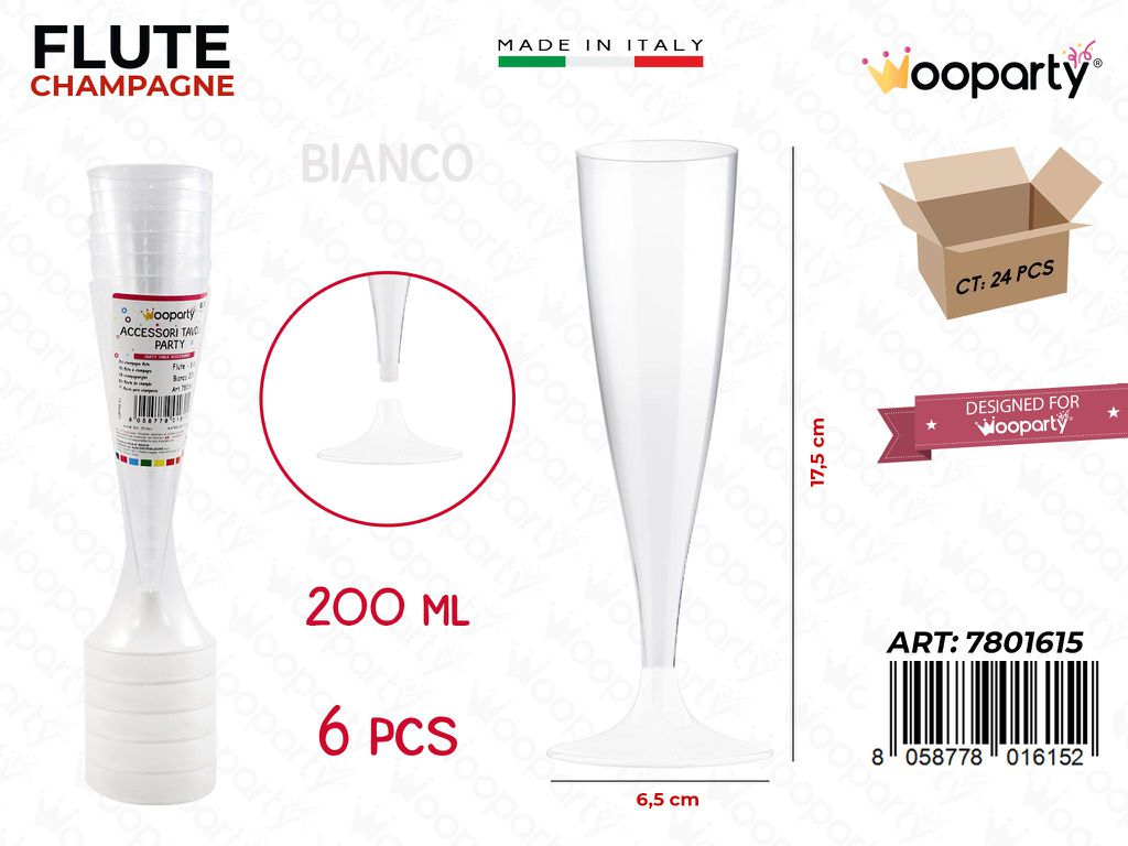 FLUTE BIANCO 200ML 6PCS 6.5*17.5CM /PZ DA 24**