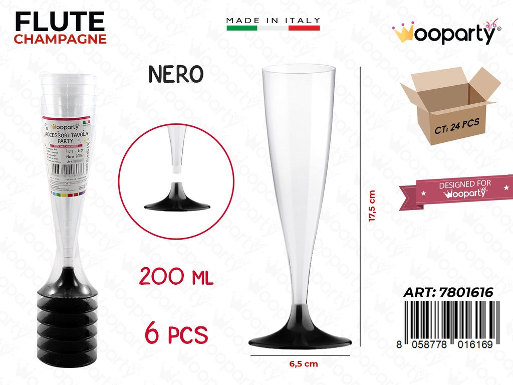 FLUTE NERO  200ML 6PCS 6.5*17.5CM /PZ DA 24**