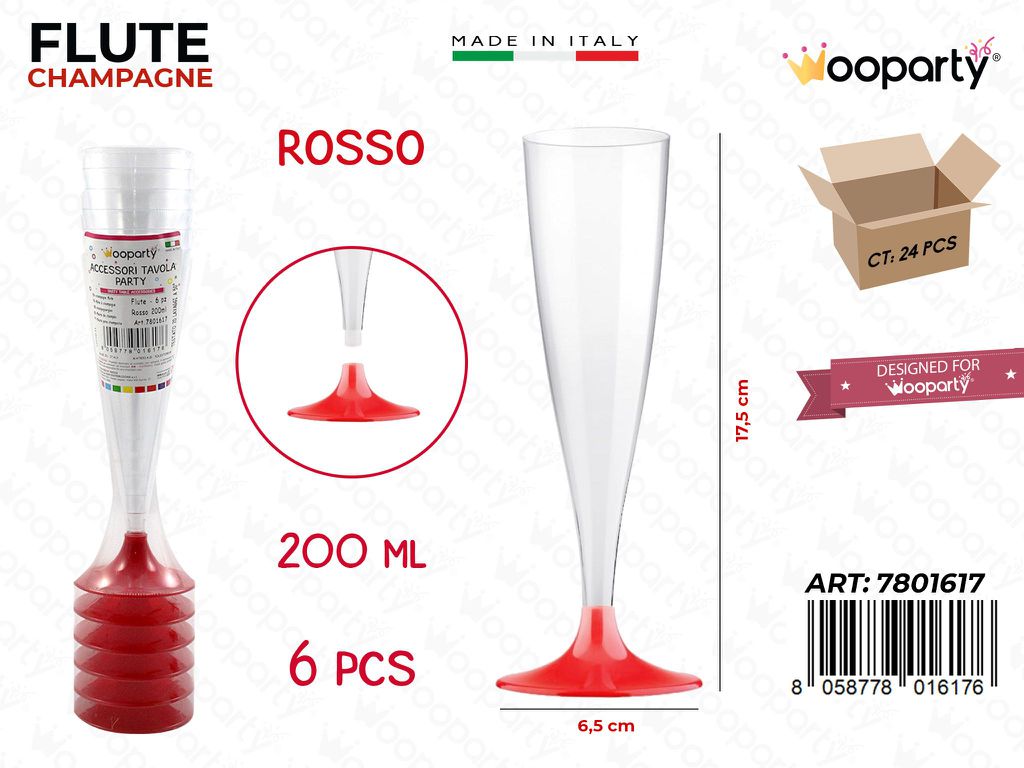 FLUTE ROSSO 200ML 6PCS 6.5*17.5CM /PZ DA 24**