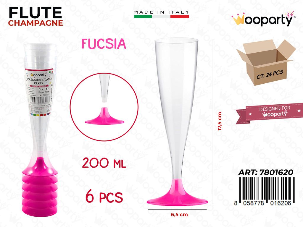 FLUTE FUCSIA 200ML 6PCS 6.5*17.5CM /PZ DA 24**