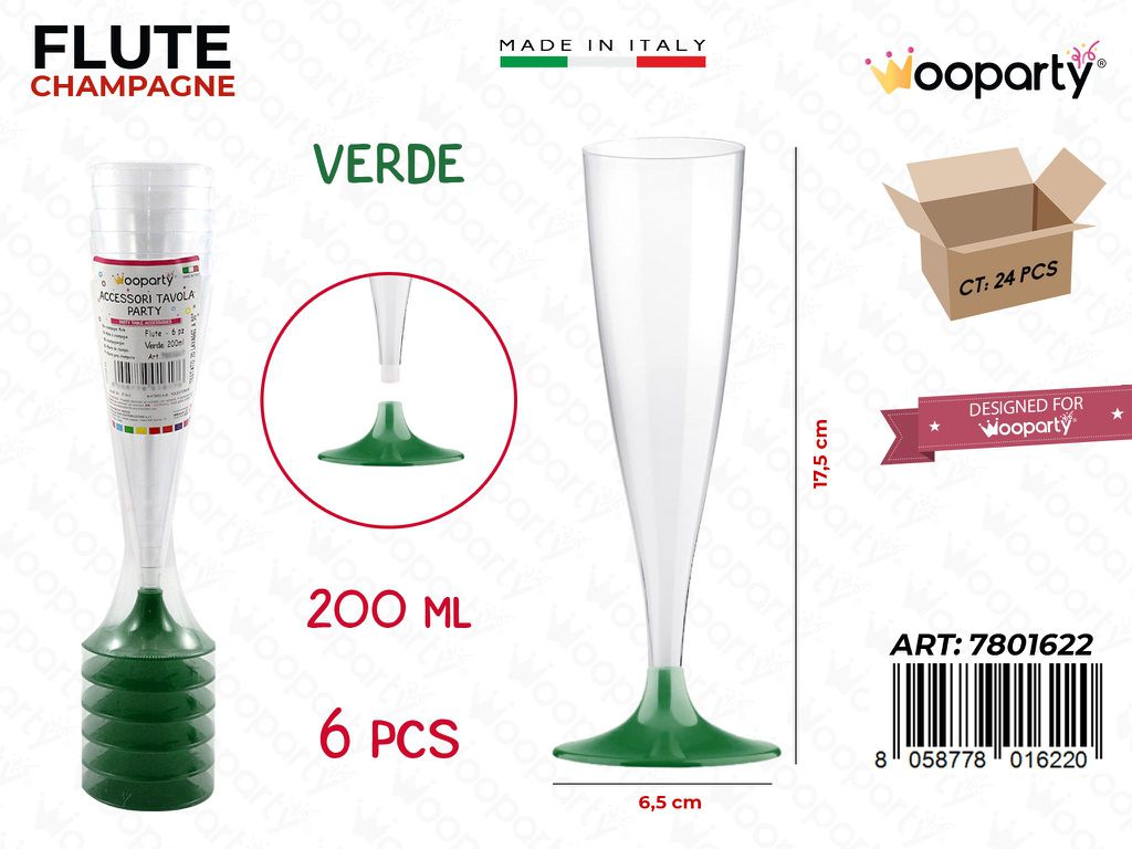 FLUTE VERDE 200ML 6PCS 6.5*17.5CM /PZ DA 24**