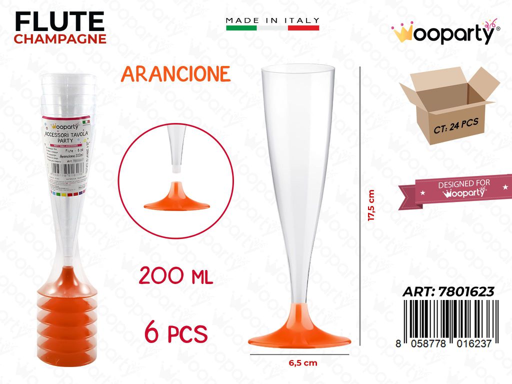 FLUTE ARANCIONE 200ML 6PCS 6.5*17.5CM /PZ DA 24**