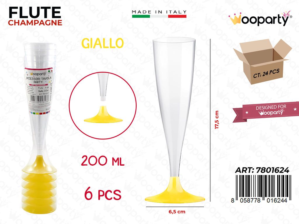 FLUTE GIALLO 200ML 6PCS 6.5*17.5CM /PZ DA 24**