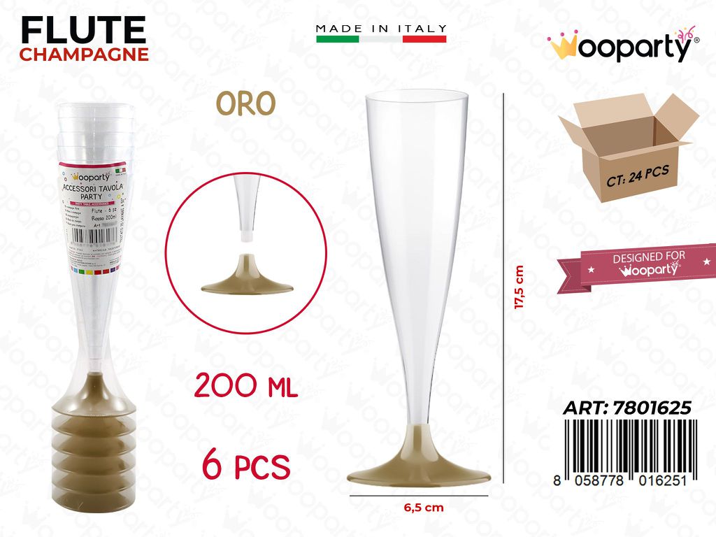 FLUTE ORO 200ML 6PCS 6.5*17.5CM /PZ DA 24**
