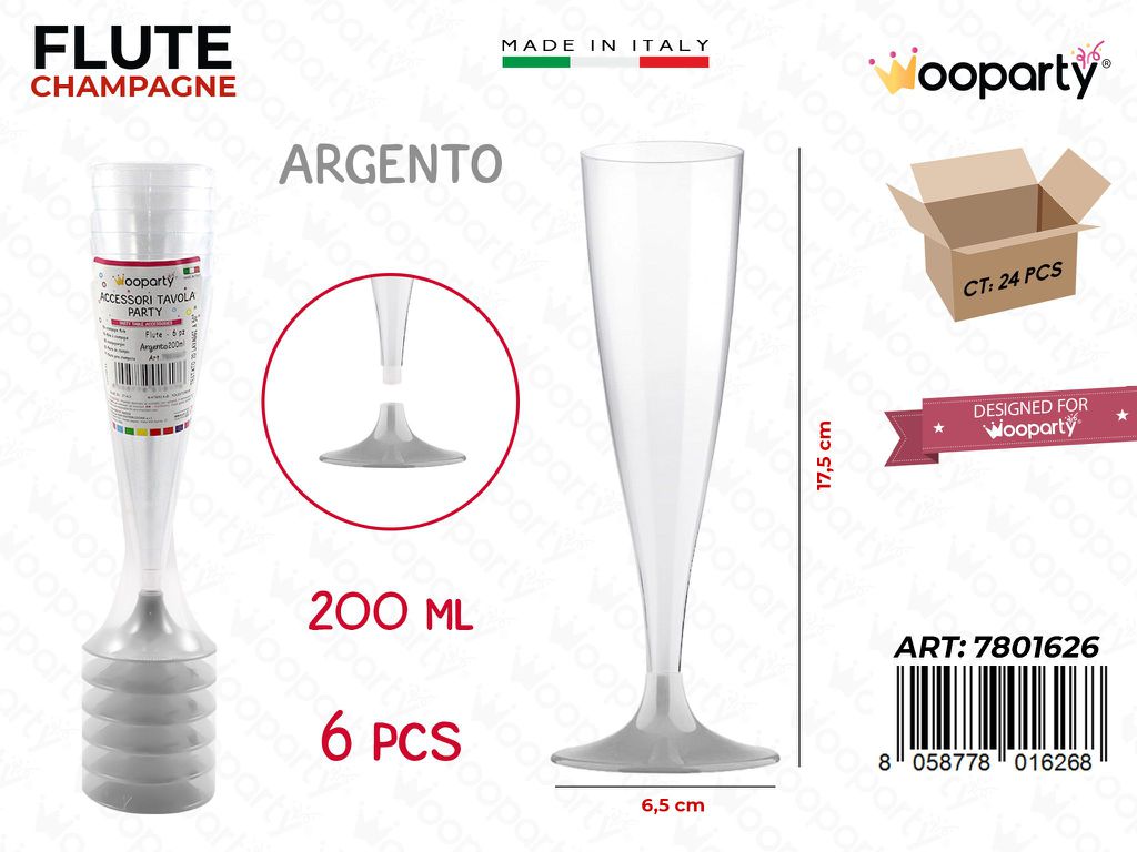 FLUTE ARGENTO 200ML 6PCS 6.5*17.5CM /PZ DA 24**
