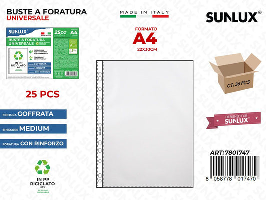 Buste Foratura Uni. Goffrata F.to A4 25PCS