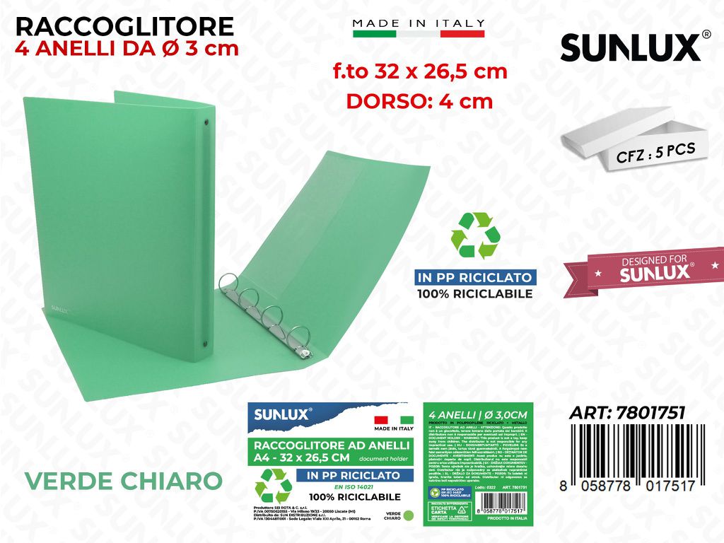 Raccoglitore Ad Anelli Verde Ch. F.to D.4*32*26.5CM