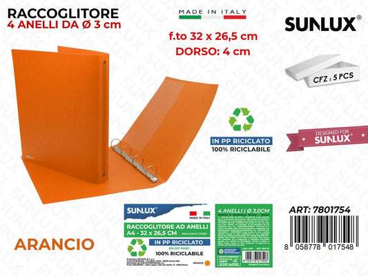 Raccoglitore Ad Anelli Arancio F.to D.4*32*26.5CM
