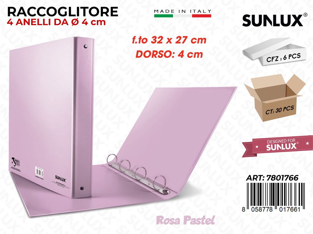 Copertina 4 Anelli Rosa Pastel D.4*32*27CM