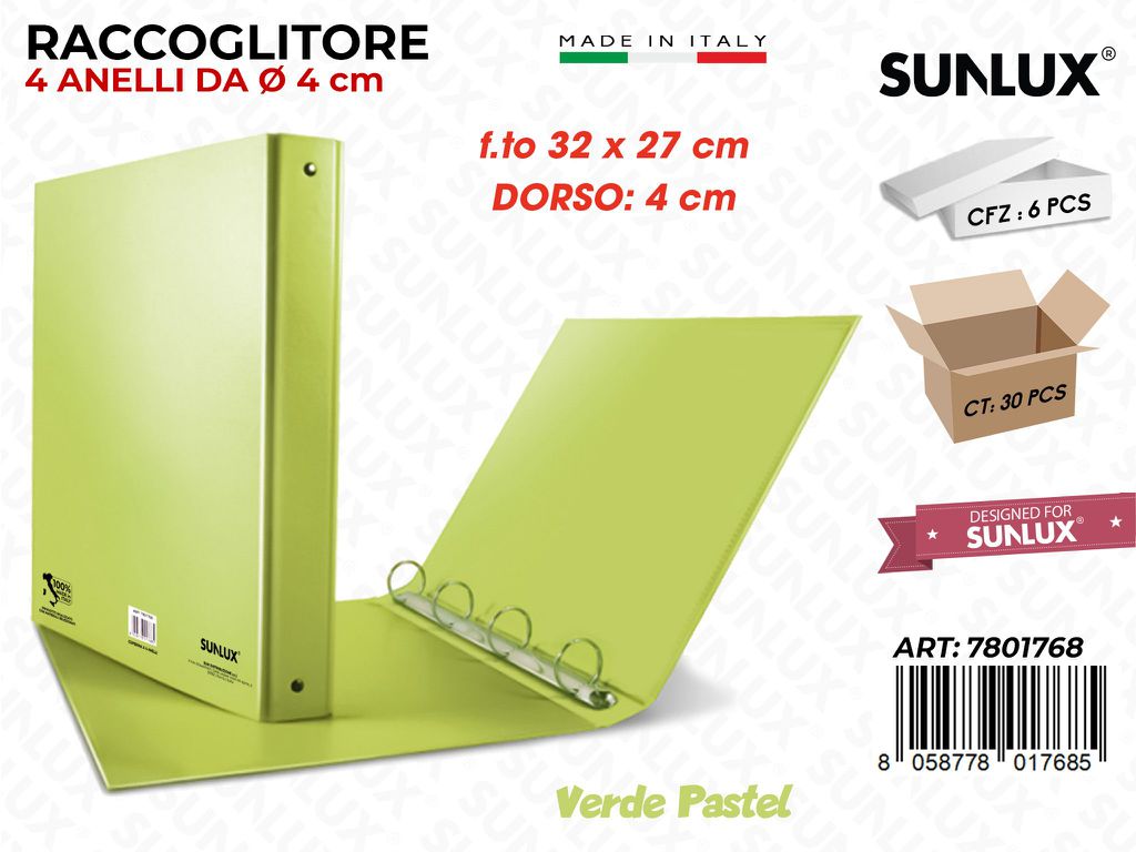 Copertina 4 Anelli Verde Pastel D.4*32*27CM