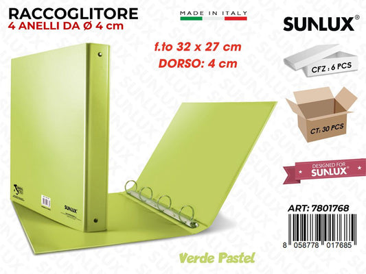 Copertina 4 Anelli Verde Pastel D.4*32*27CM