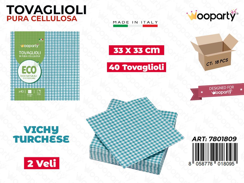 TOVAGLIOLI VICHY TURCHESE 40PCS 33*33CM /PZ DA 18**