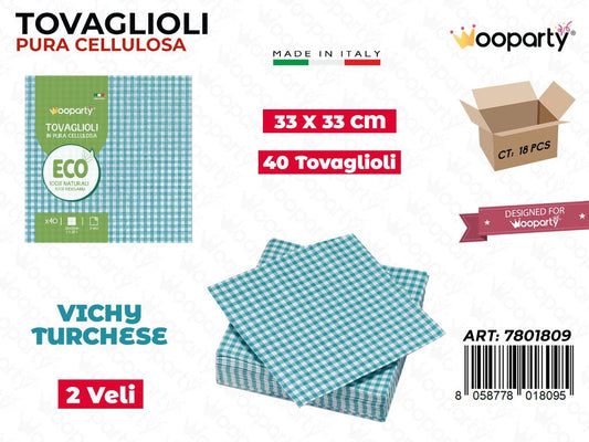 TOVAGLIOLI VICHY TURCHESE 40PCS 33*33CM /PZ DA 18**