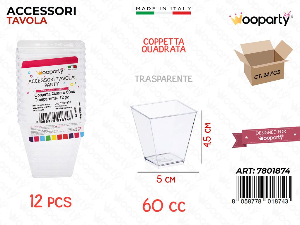 Coppetta Quadro Trasp. 12PCS 60CC 5*4.5CM