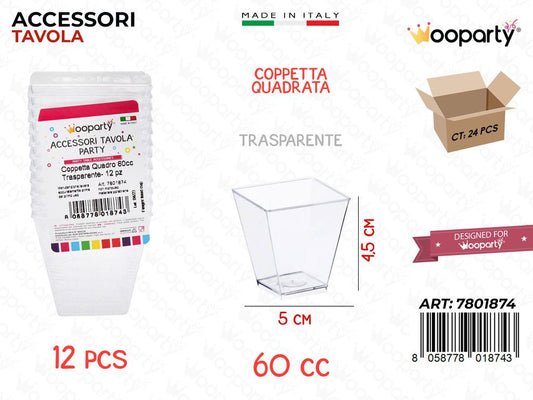 Coppetta Quadro Trasp. 12PCS 60CC 5*4.5CM