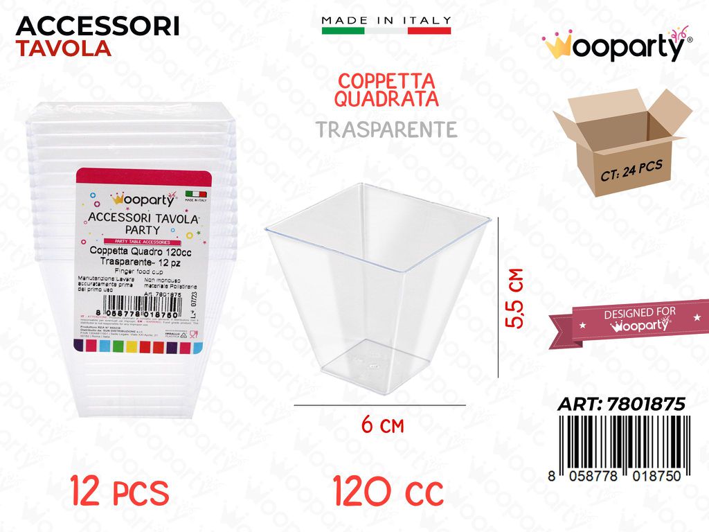Coppetta Quadro Trasp. 12PCS 120CC 6*5.5CM