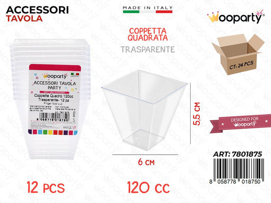 Coppetta Quadro Trasp. 12PCS 120CC 6*5.5CM