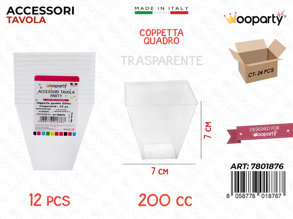 Coppetta Quadro Trasp. 12PCS 200CC 7*7CM