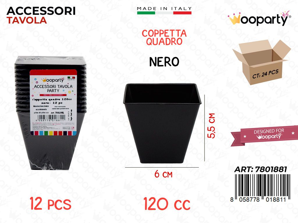 Coppetta Quadro Nero 12PCS 120CC 6*5.5CM