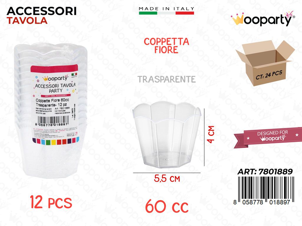 Coppetta Fiore Trasp. 12PCS 60CC 5.5*4CM