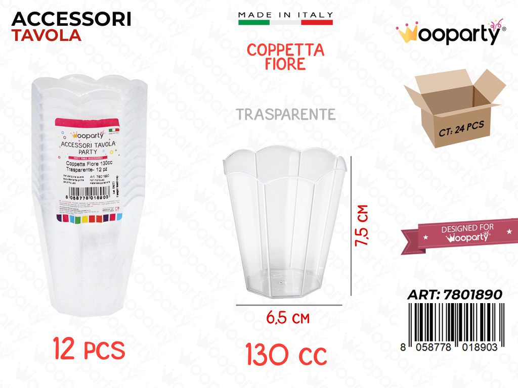 Coppetta Fiore Trasp. 12PCS 130CC 6.5*7.5CM