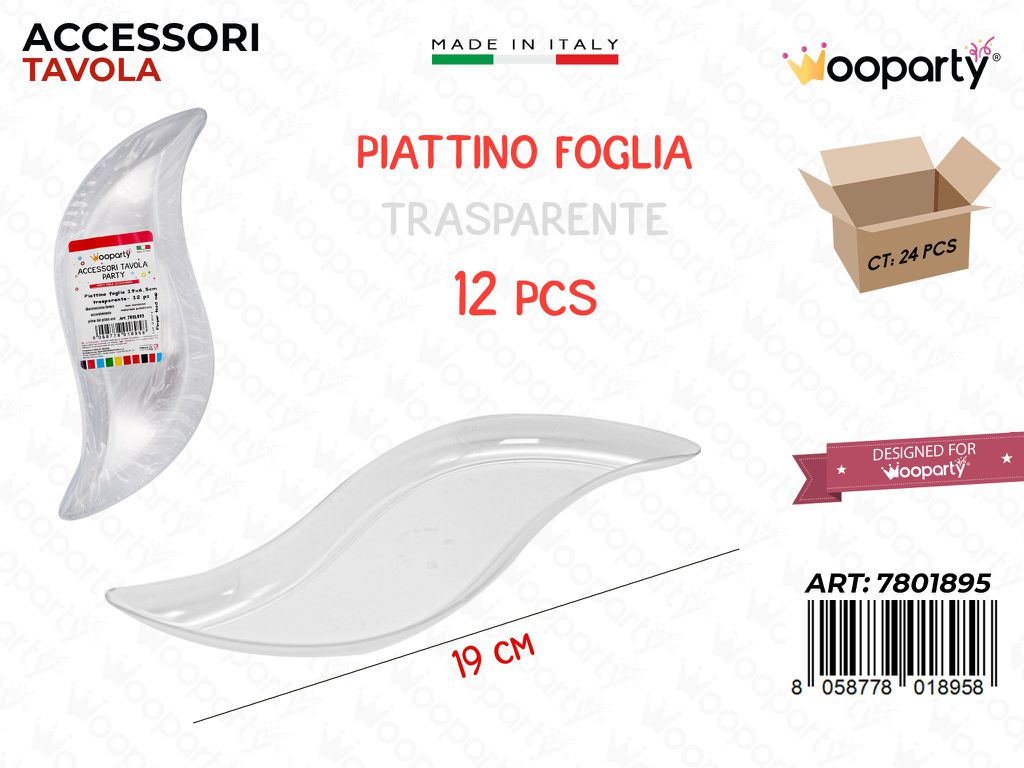 Piattino Foglia Trasp. 12PCS 19CM