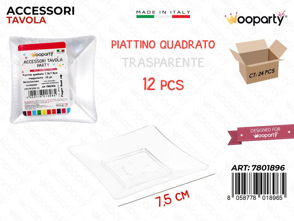 Piattino Quadrato Trasp. 12PCS 7.5CM