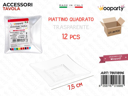 Piattino Quadrato Trasp. 12PCS 7.5CM