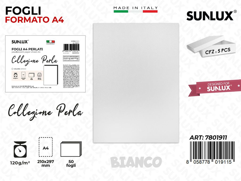 Foglio A4 Bianco Perla 50PCS 120GR
