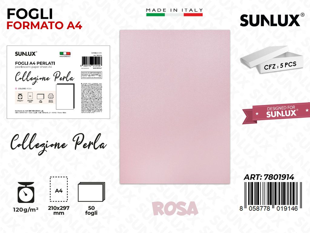 Fogli A4 Rosa Perla 50PCS 120GR