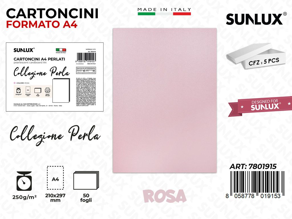 Cartoncini A4 Rosa Perla 50PCS 250GR