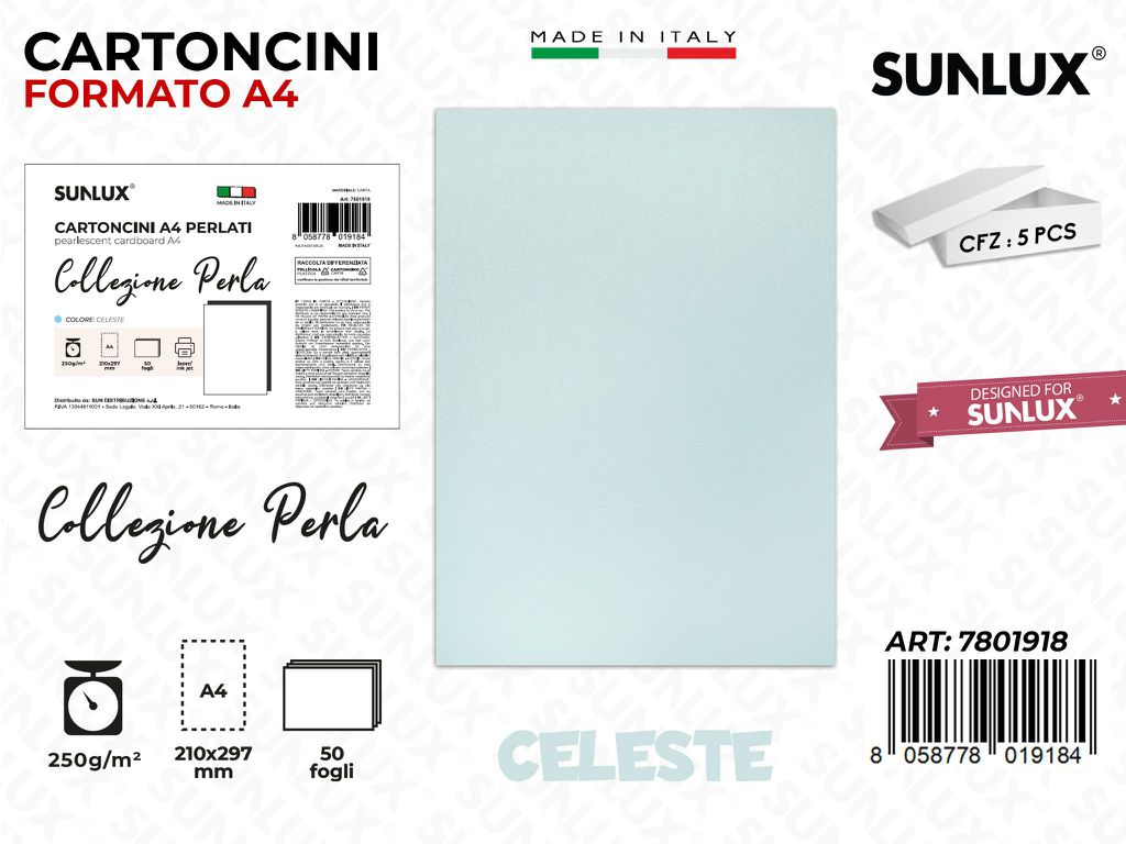Cartoncini A4 Celeste Perla 50PCS 250GR