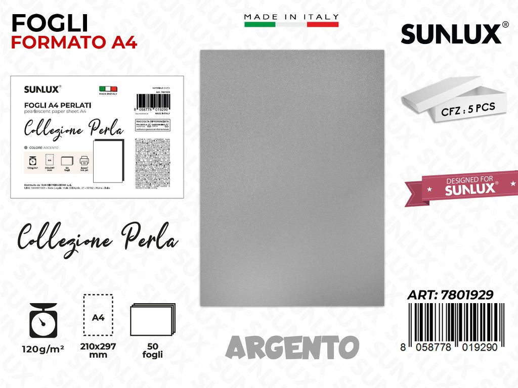 Fogli A4 Argento Perla 50PCS 120GR