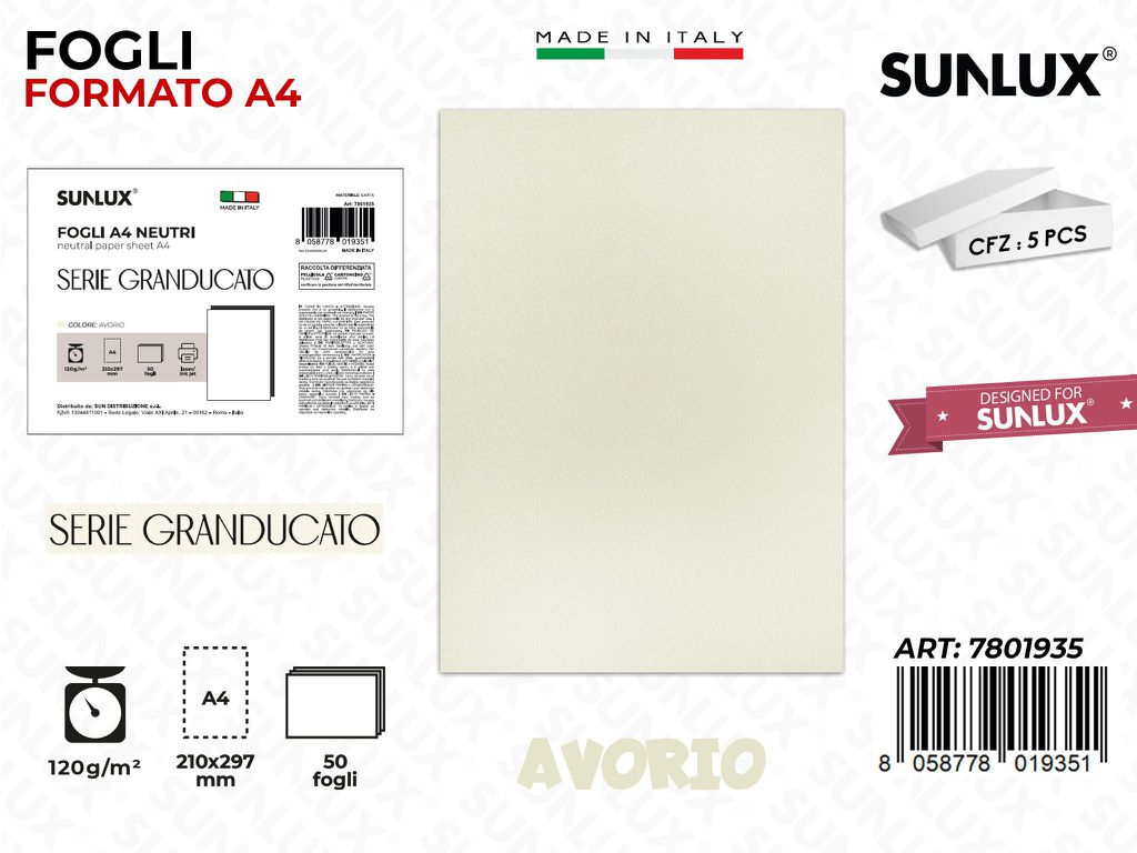 Fogli A4 Avorio Granducato 50PCS 120GR