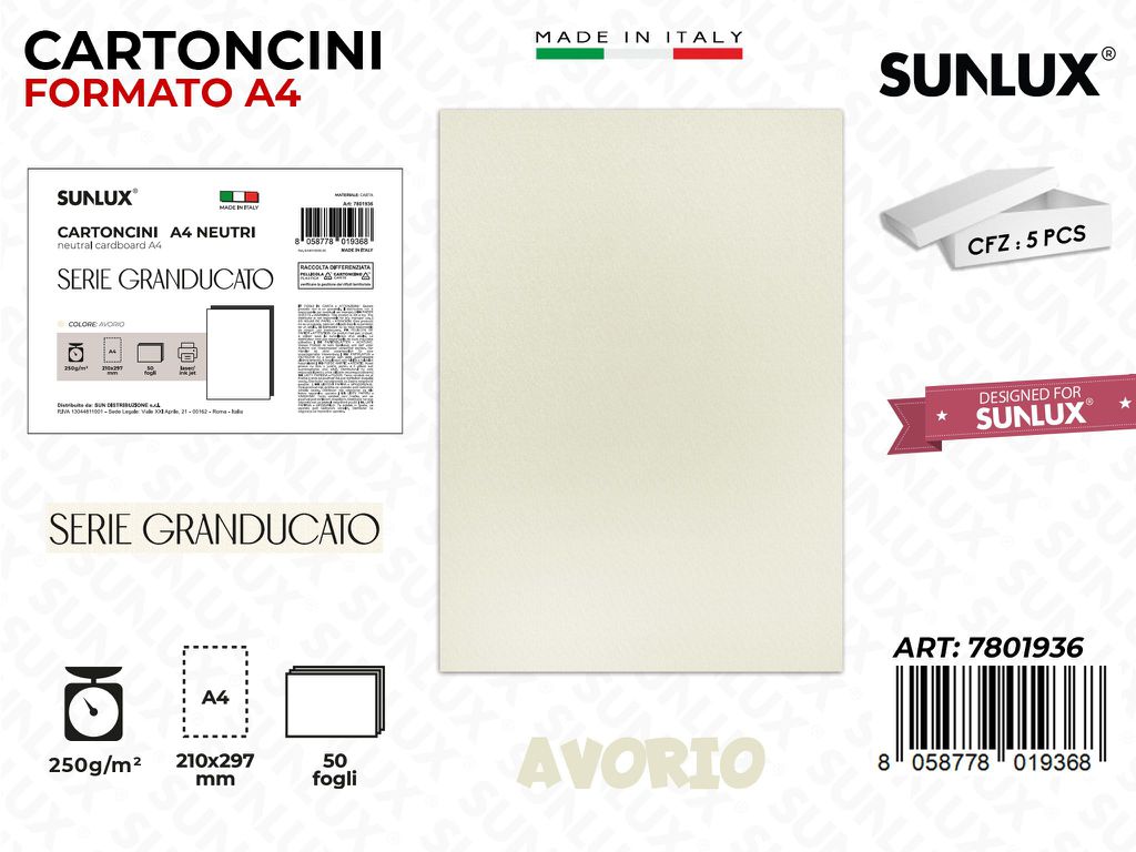 Cartoncini A4 Avorio Granducato 50PCS 250GR