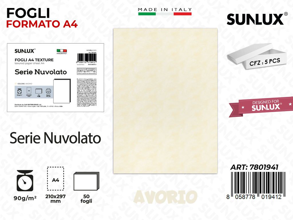 Fogli A4 Avorio Nuvolato 50PCS 120GR
