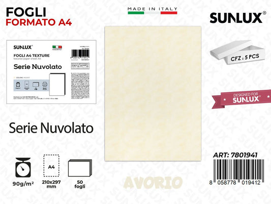 Fogli A4 Avorio Nuvolato 50PCS 120GR