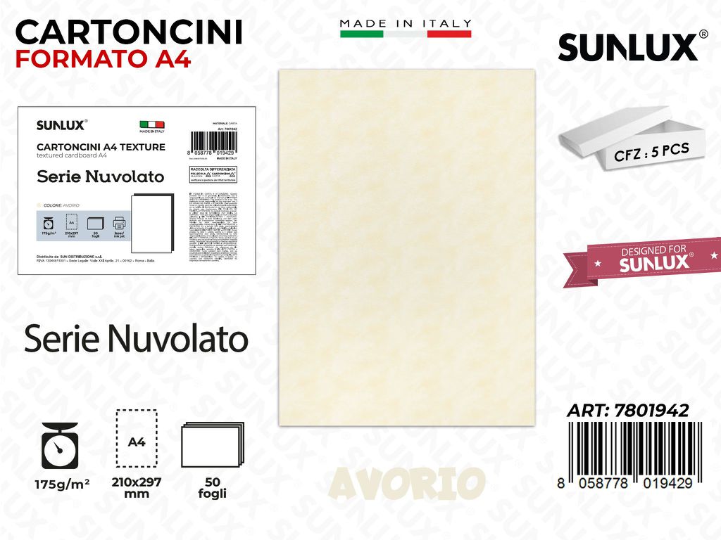 Cartoncini A4 Avorio Nuvolato 50PCS 250GR