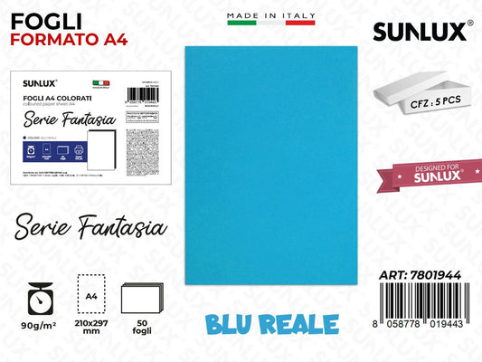 Fogli A4 Fant. Blu Reale 50PCS 90GR