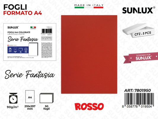 Fogli A4 Fant. Rosso 50PCS 90GR