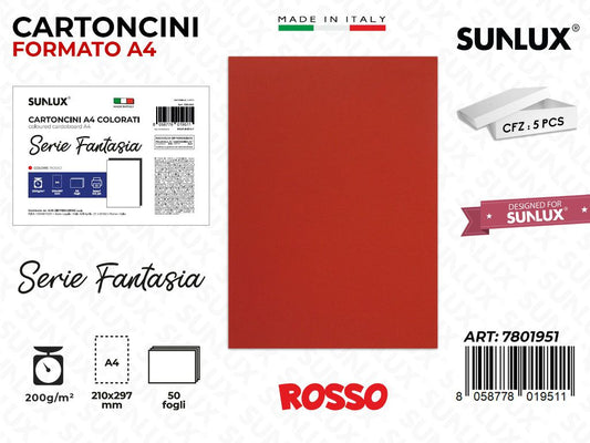Cartoncini A4 Fant. Rosso 50PCS 200GR