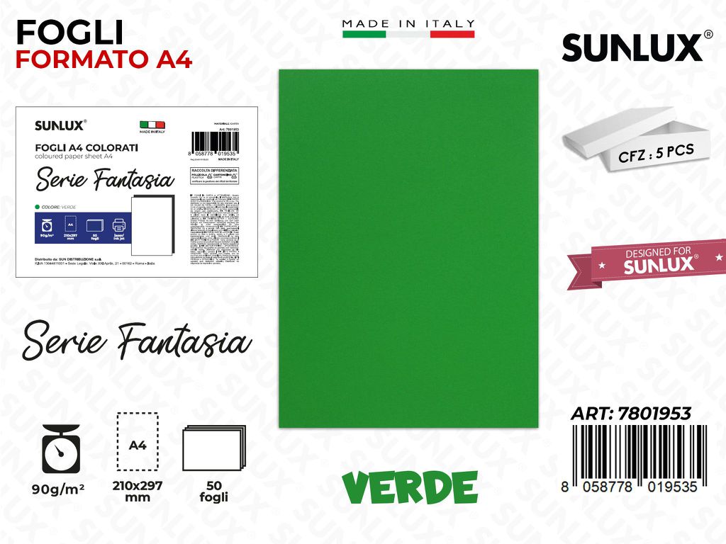 Fogli A4 Fant. Verde 50PCS 90GR