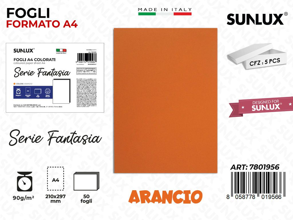 Fogli A4 Fant. Arancio 50PCS 90GR