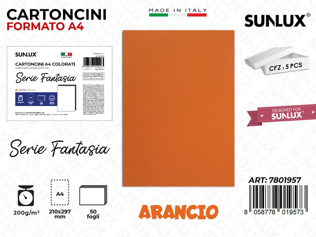 Cartoncini A4 Fant. Arancio 50PCS 200GR