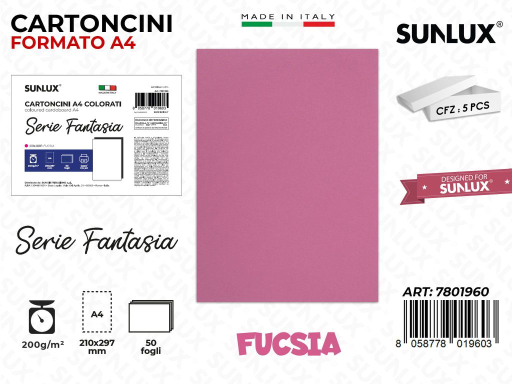 Cartoncini A4 Fant. Fucsia 50PCS 200GR